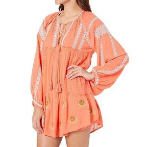 Free People Wild Horses embroidered mini dress orange sz XS